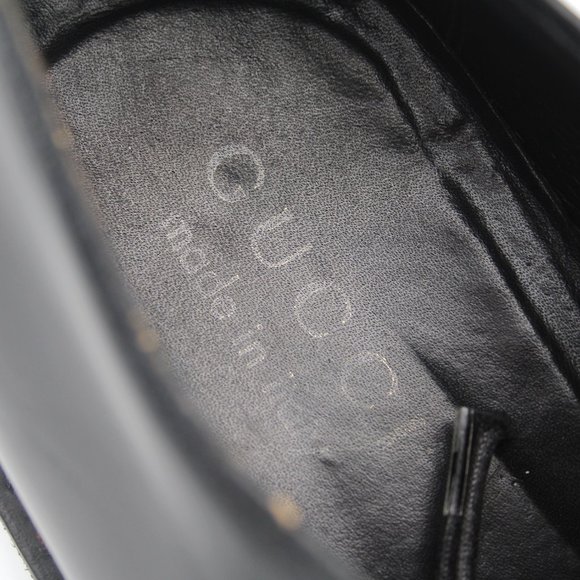 Gucci Black Smooth Leather Lace Tie Derby Dress Shoes Almond Toe 42.5 US 9 1/2 - Picture 4 of 6